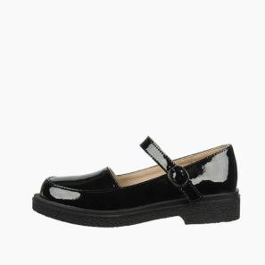 Black Shiny Ankle-strap Ballet Flat