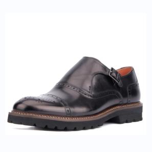 Black Round Toe Monk Strap Slip On