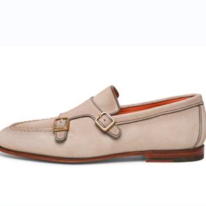 Beige Suede Leather Casual Monkstraps