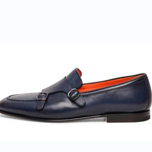 Blue Leather Men Slip-on MonkStraps