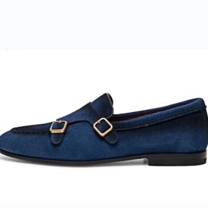 Blue Suede Leather Monk Strap Casual Style