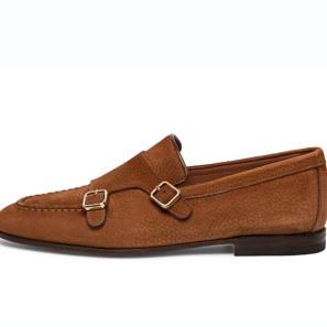 Brown Suede Leather Men Casual Monk Strap Slip-on