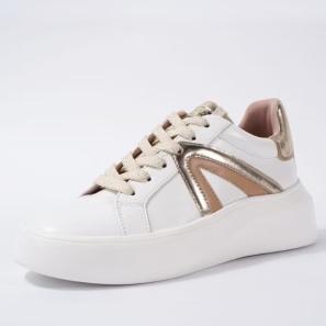 Fashionable White-golden Flat Walking Shoes For Girls