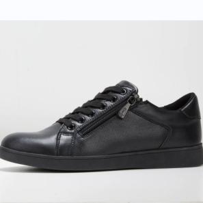 Black Cow leather women's Sneaker with zipper on the side