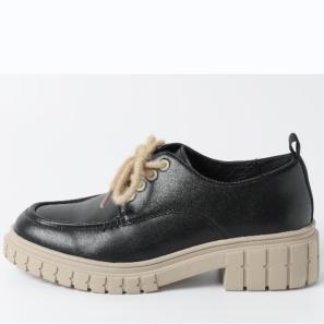 Wholesale Lace Ups Black Leather Loafers 