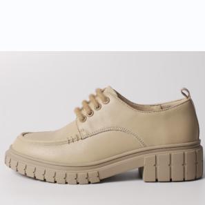 Lace Ups Leather Chunky Loafers Beige Color