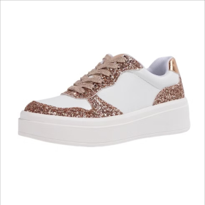 Glitter Rose Gold Platform Women Sneakers White