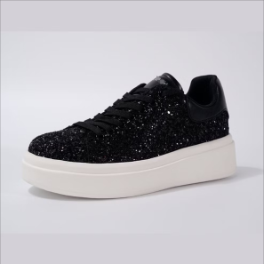 Women Glitter-leather Platform Trainers In Black