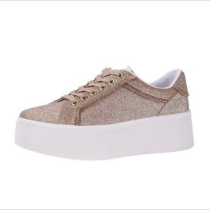 Sparkling Rose Gold Platform Sneakers For Women