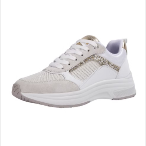 Lace Up Glitter Suede Ladies White Trainers White