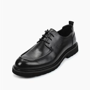 Black leather round toe wide shoes for men