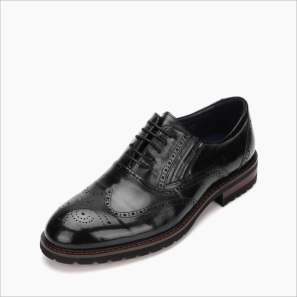 Black Wax Leather Mens Brogue Shoes 