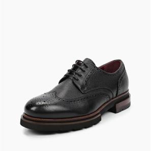 Black Leather Wide Toe Mens Brogue Shoes