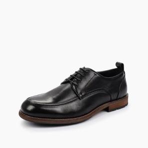 Black Leather Brown Wood Outsole Mens Shoes