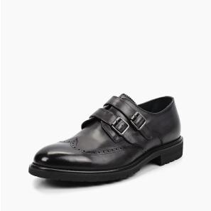 Black Leather Double Buckle Monk Shoes