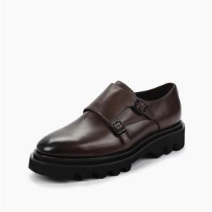 Brown Leather Double Buckle Mens Monk Shoes