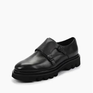 Black Leather Double Buckle Mens Monks