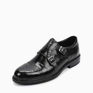 Black Leather Mens Brogue Monk Shoes