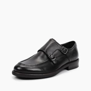 Quality Black Leather Double Buckle Monk Shoes