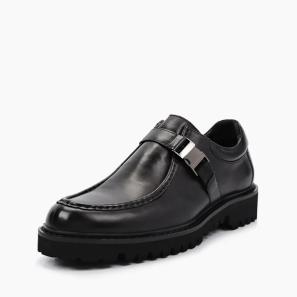 Black Leather Single Buckle Monk Shoes