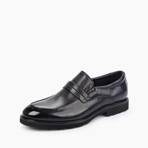 Black Leather Strap Mens Loafer Shoes