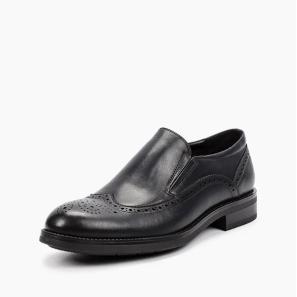 Black Leather Mens Brogue Slip-on Shoes