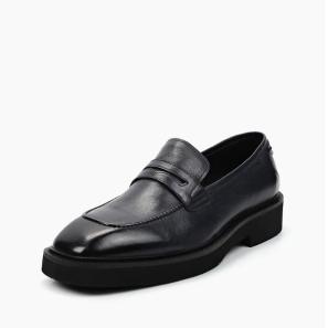 Black Leather Wide Toe Mens Penny Loafers