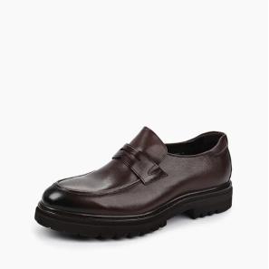 Dark Brown Leather Mens Loafers with Thick Outsole