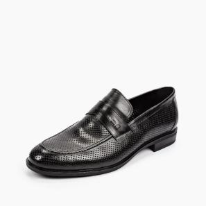 Black Leather Mens Summer Slip-ons